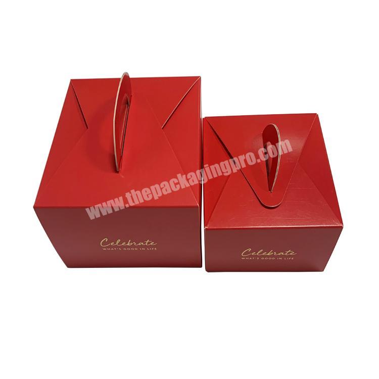 Wholesale Red Paper Cardboard Portable Cake Packaging Boxes Handle Birthday Cake Bakery Product Packaging Box