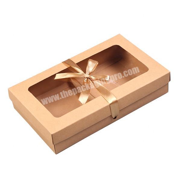 Wholesale custom brown gift paper box customize cardboard kraft paper gift box with window clear