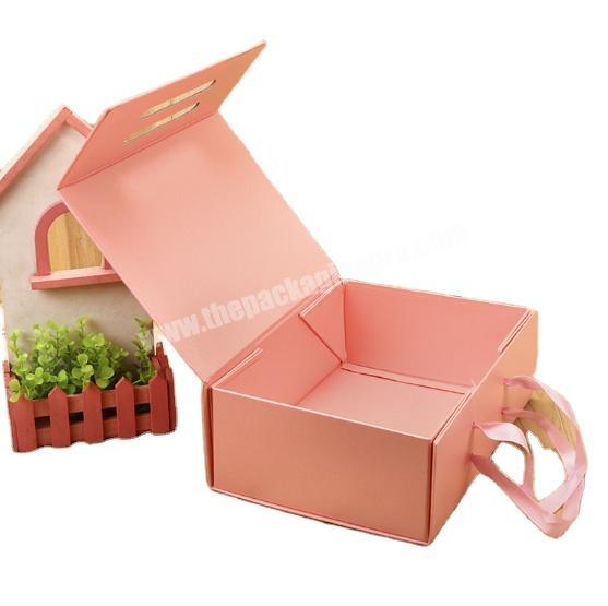 Wholesale custom logo foldable cardboard paper shoe/clothes/T-shirt packaging gift boxes with ribbon closure