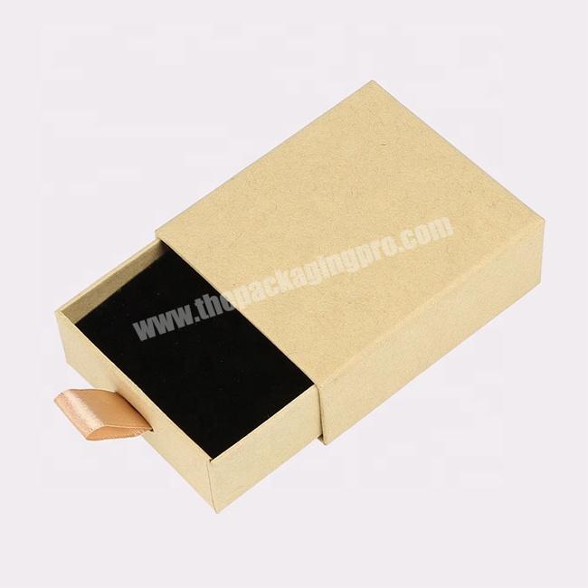 Wholesale customized logo foam insert plain cardboard drawer brown kraft paper packaging jewelry box