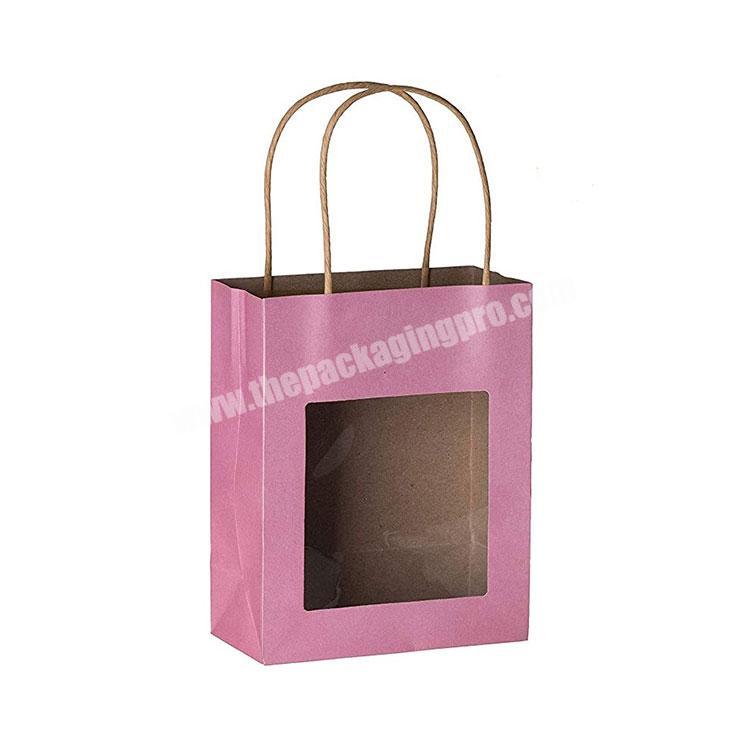 Wholesale high quality OEM Kraft square Paper Gift Bags with Transparent Window Handles Logo