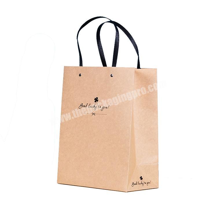 Wholesale promotional custom logo printed luxury brown kraft shopping paper packaging bag