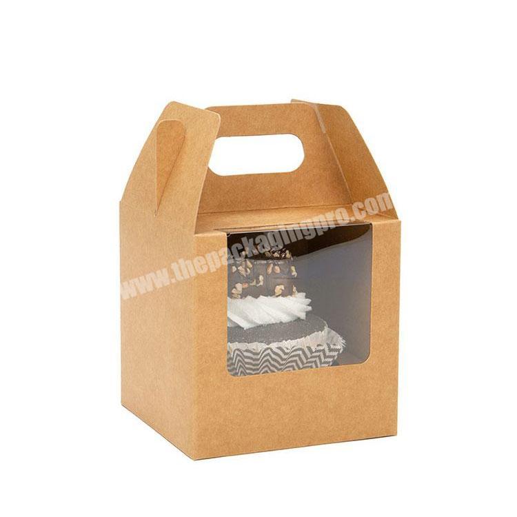 Wholesale recycled biodegradable kraft paper square cake box with handle and window