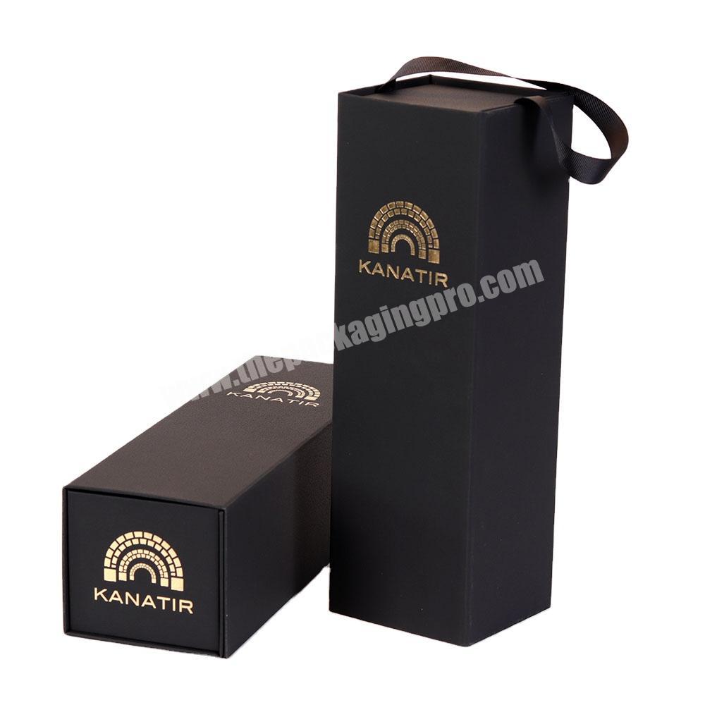 Wholesale wine packaging box magnetic long closure rigid Foldable Cardboard Magnetic Gift Box with Ribbon Handle