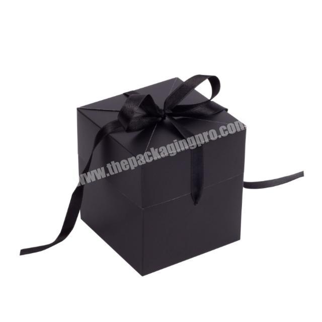 Wholesales black small jewelry packaging box cardboard wedding gift wrapping box with unique ribbon