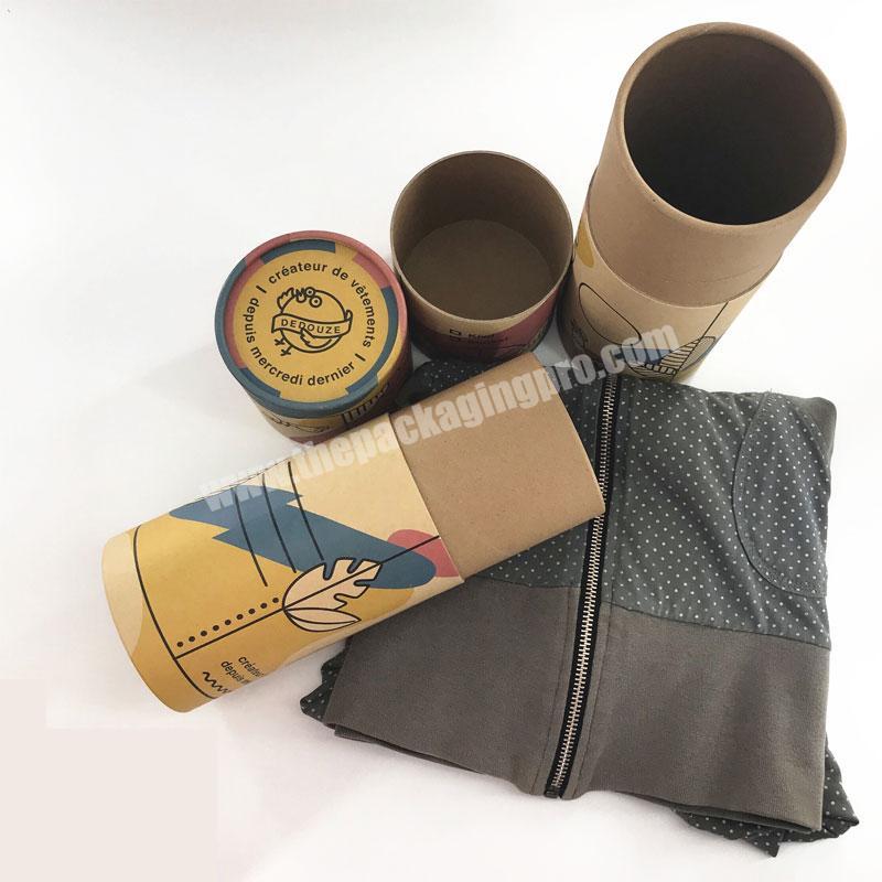 biodegradable brown kraft round box cylinder tube packaging for t-shirt/clothes packaging paper tube