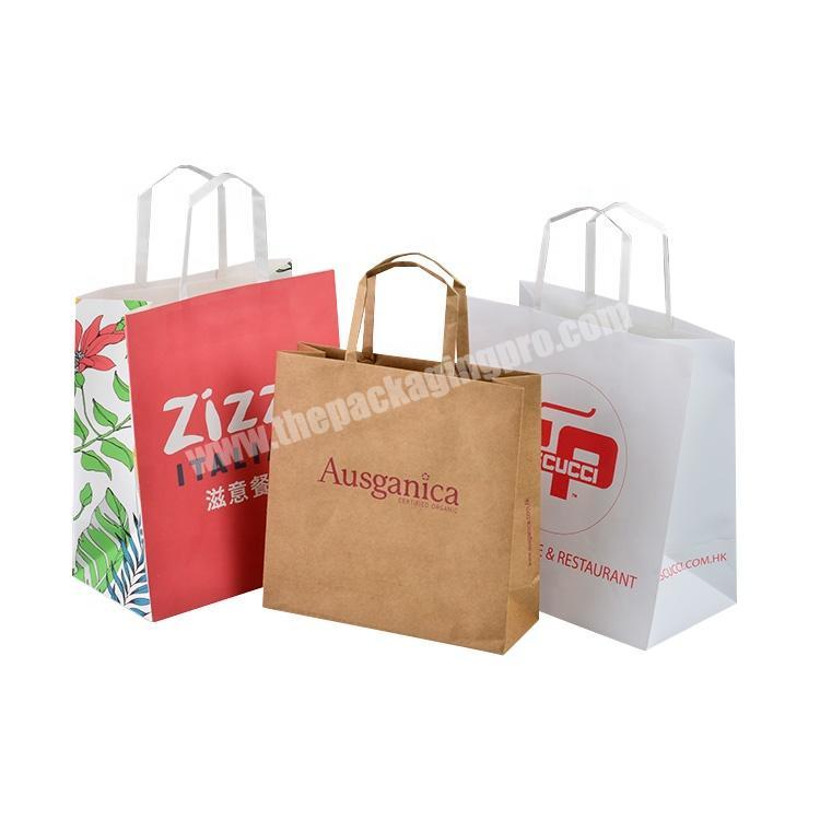 coffee bag packaging shopping handle white and brown Kraft paper bag