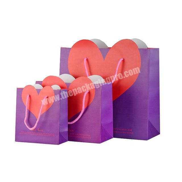 color printing shopping colorful love gift paper bags custom logo paper with heart trincket