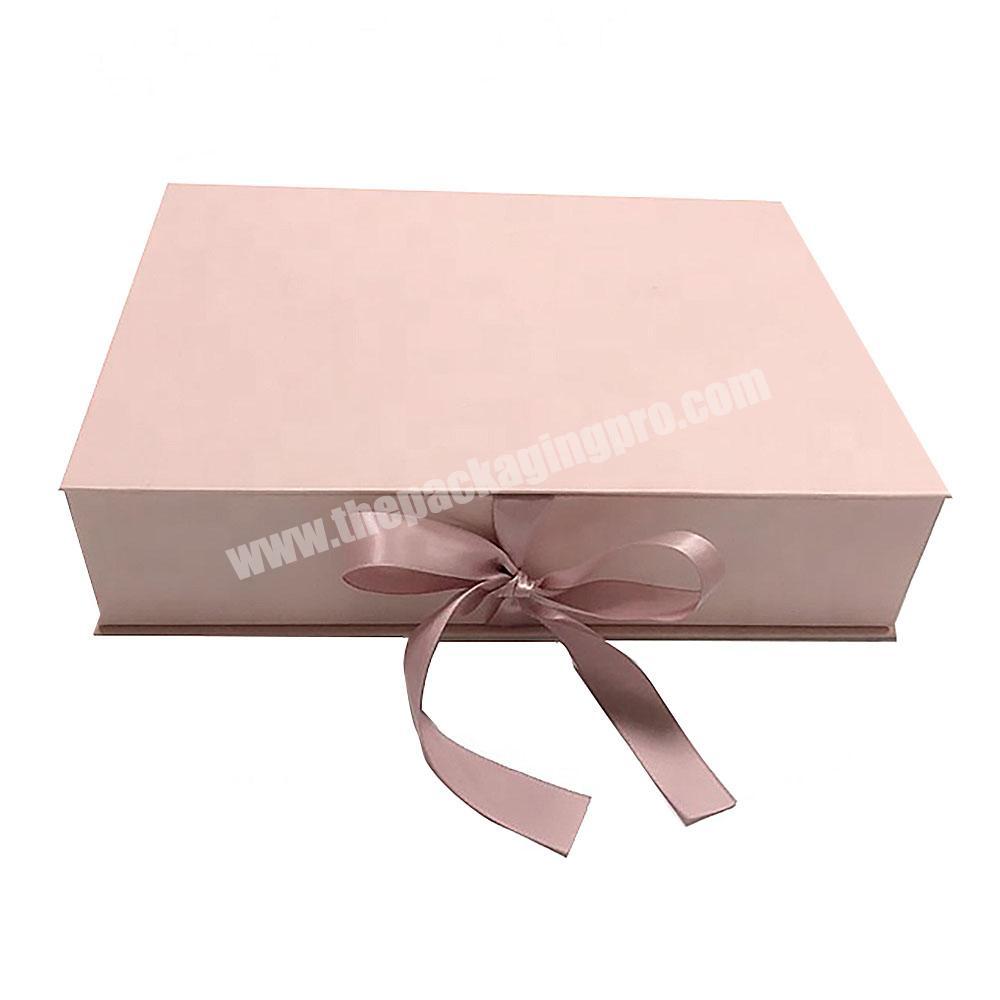 custom logo paperboard pink sleep dress box book magnetic close gift box bikini box with ribbon closure
