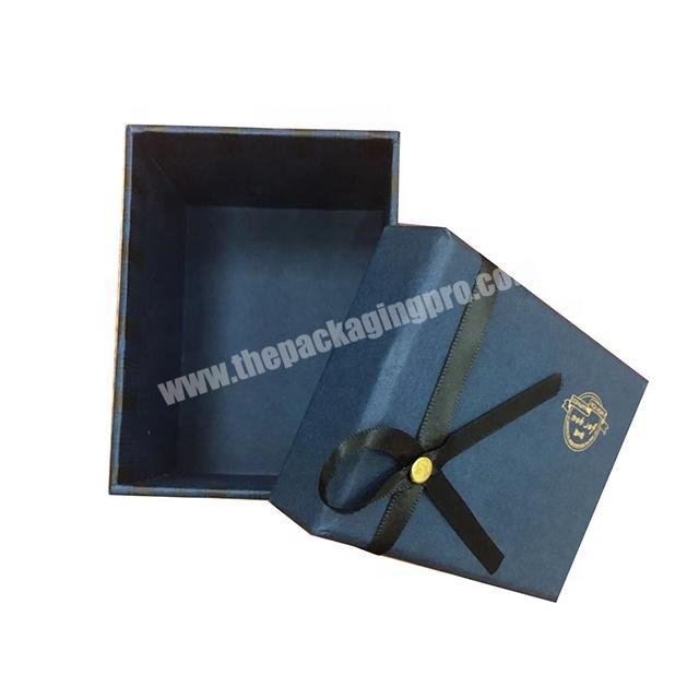 custom logo printing cardboard blue souvenir gift packaging box with ribbon bow