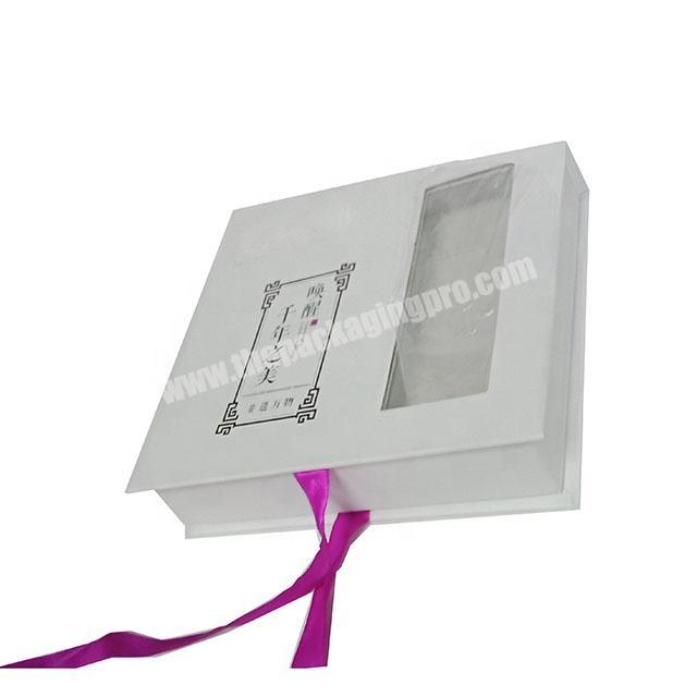 custom logo printing paper box clear window ribbon magnetic gift box packaging