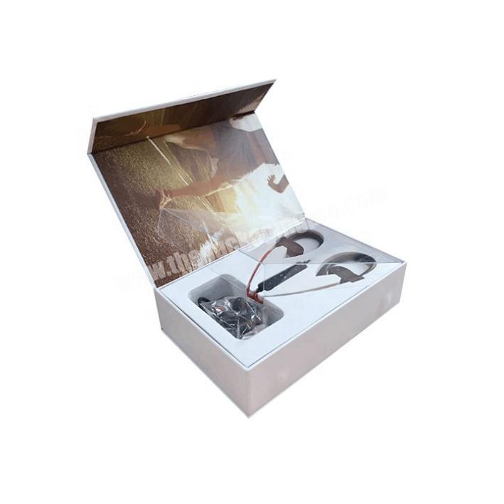 custom logo printing paperboard electronic earphone headphone packaging book magnetic box with charger