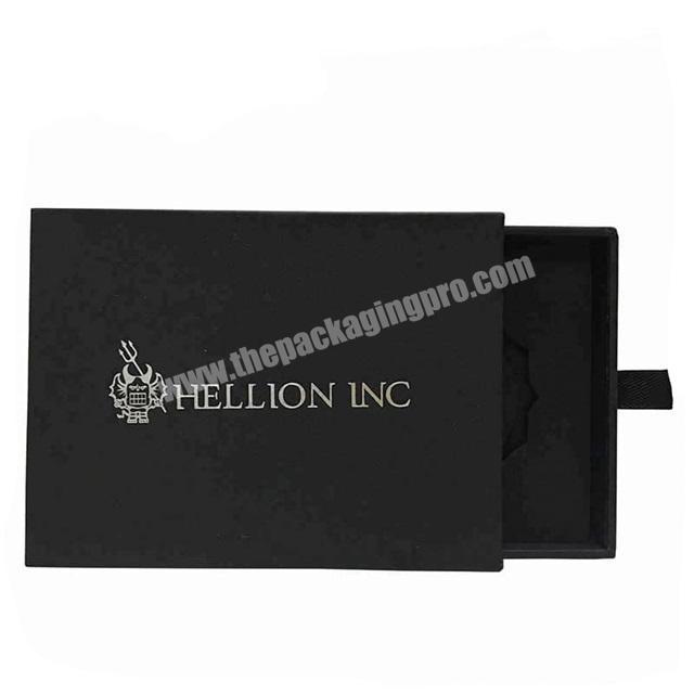 custom matt black drawer badge brooch packaging box with EVA insert and ribbon handle