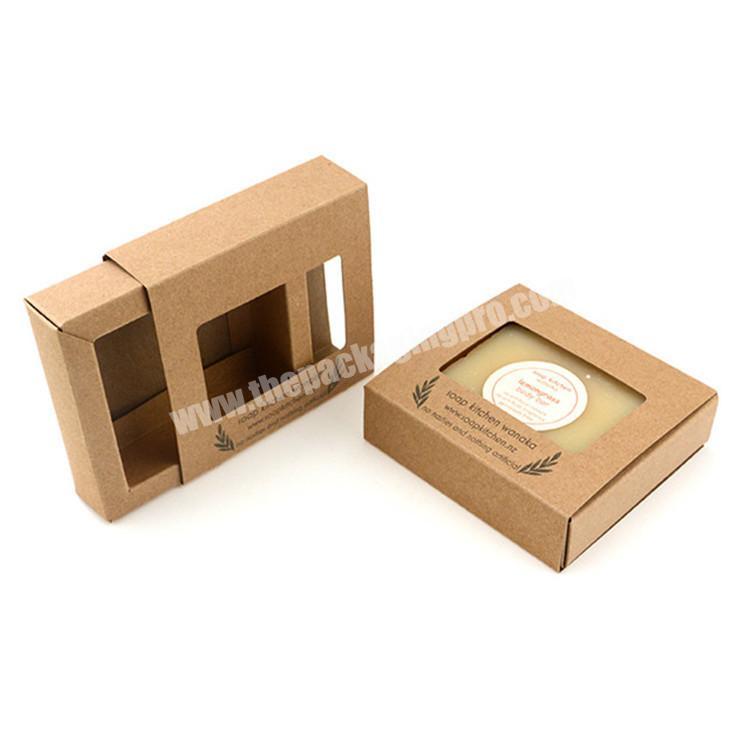 custom recycled brown kraft paper soap folding gift slide drawer cardboard sliding gift box logo packaging with clear pvc window
