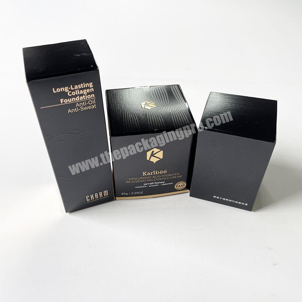 custom size printing cosmetic black paper cardboard boxes with logo packaging