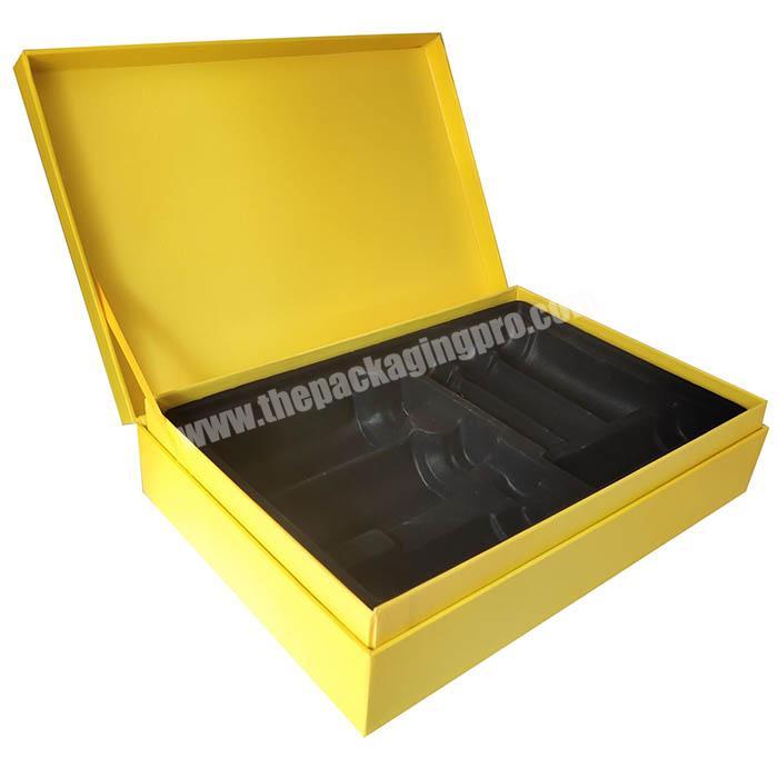 custom yellow gift rigid foldable 2mm thickness cardboard paper box luxury packaging manufacturers foam inside tray inside
