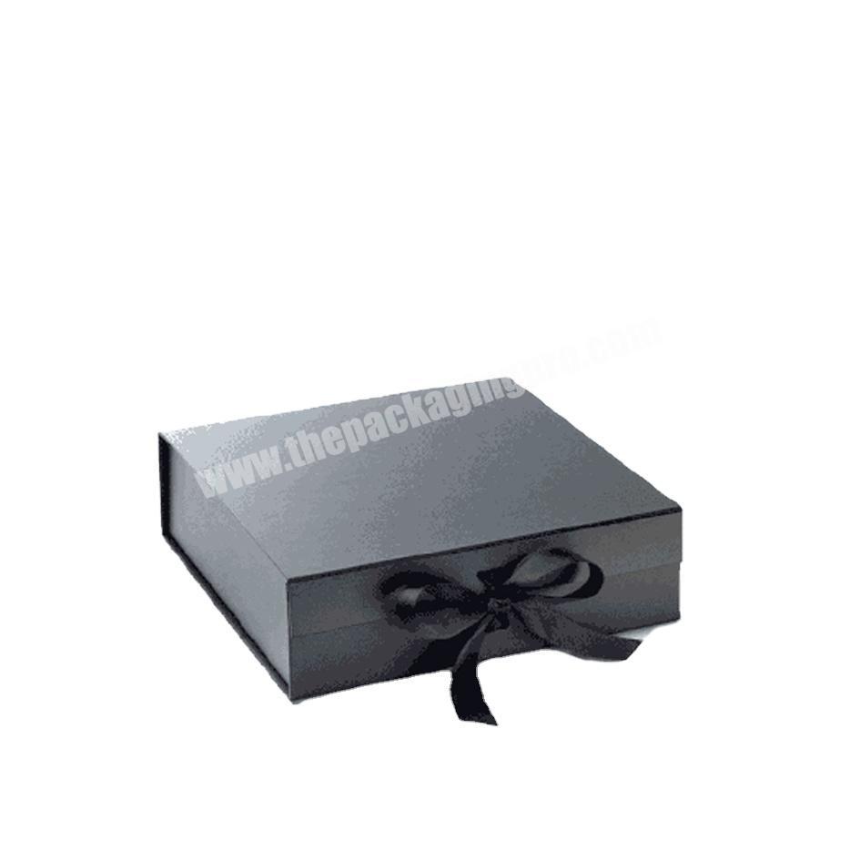 factory high end elegant matt black custom magnetic wallet gift box with ribbon closure