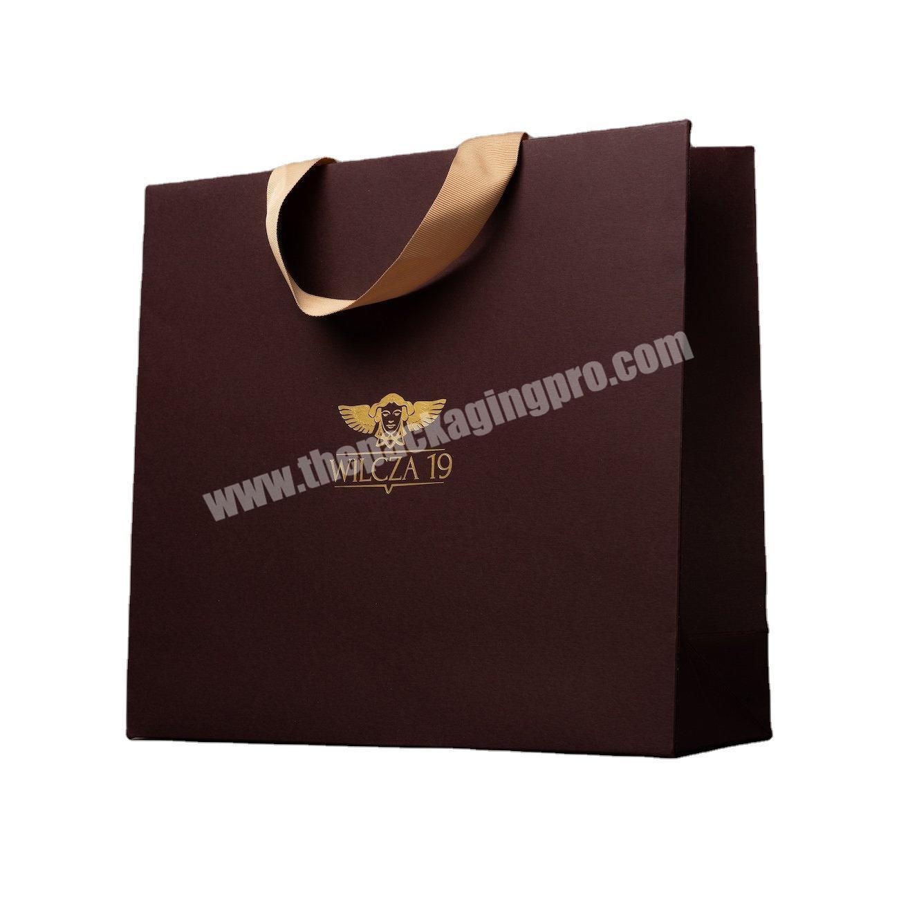 grosgrain ribbon handle luxury custom paper bag with gold foil logo