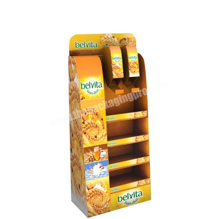 hot sale cardboard corrugated cookies free standing display point of sale stand shelves