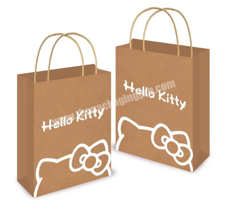 hot sales kraft paper shopping kids favor hello kitty logo custom carrier toys gift packing stationery bags