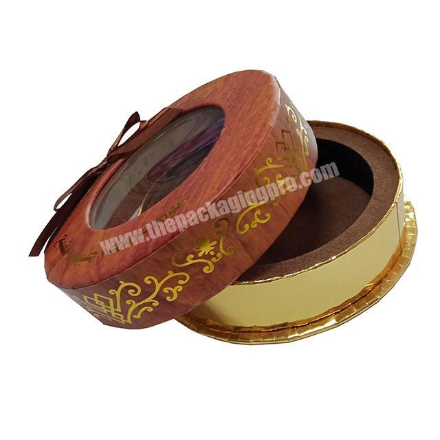 lid off colorful paperboard lens round cosmetic printing rigid chocolate box with bow ribbon