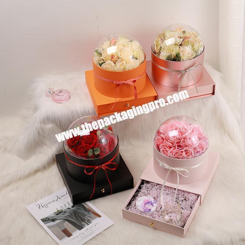 luxury Round Transparent Acrylic Flower Gift Box with Drawer