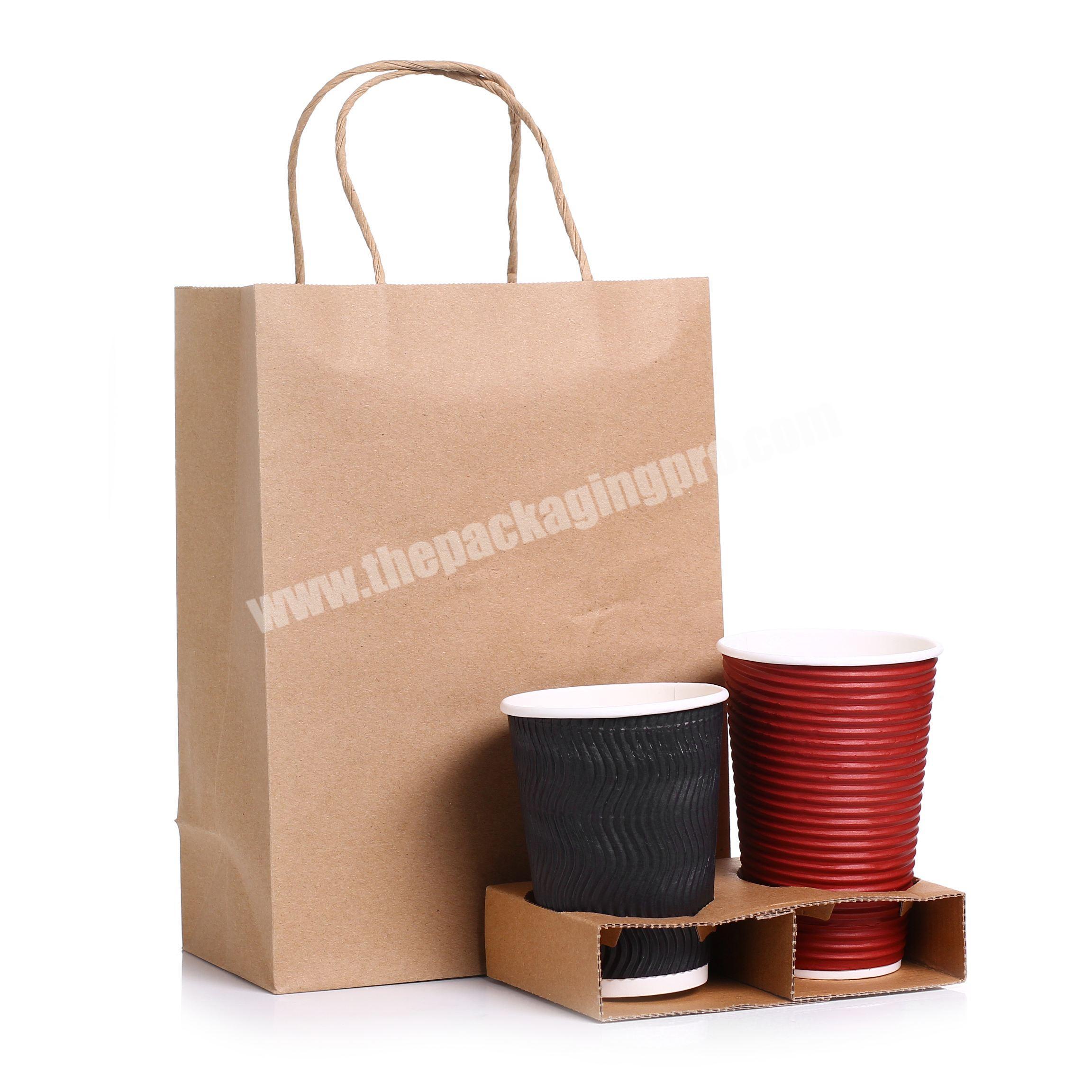 manufacturer amazon hot selling custom eco friendly brown kraft coffee takeaway carry bag with twisted handles