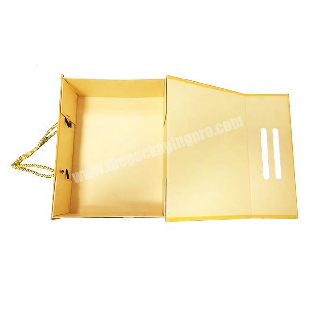 premium paper pantone yellow gable folding fur garment clothing packaging rigid gift box with rope handle