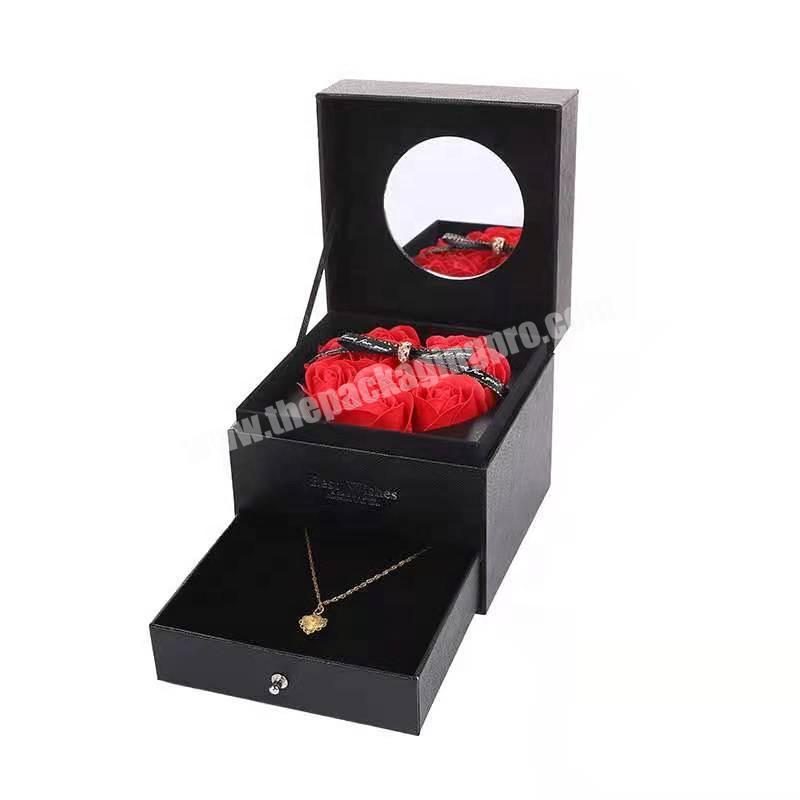 stock luxury mirror box rose cosmetic storage box with mirror preserved flower mirror jewellery box