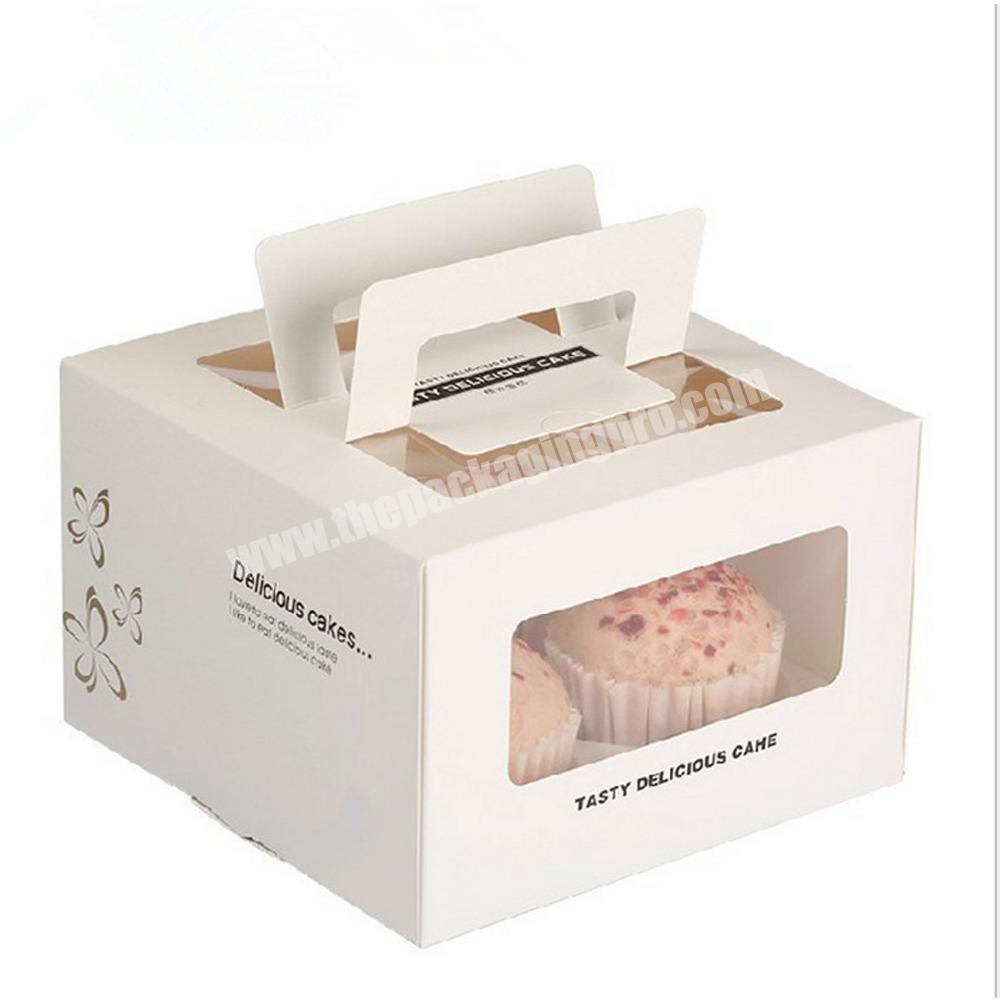 wholesale cardboard custom cupcake takeaway box with clear window and handle