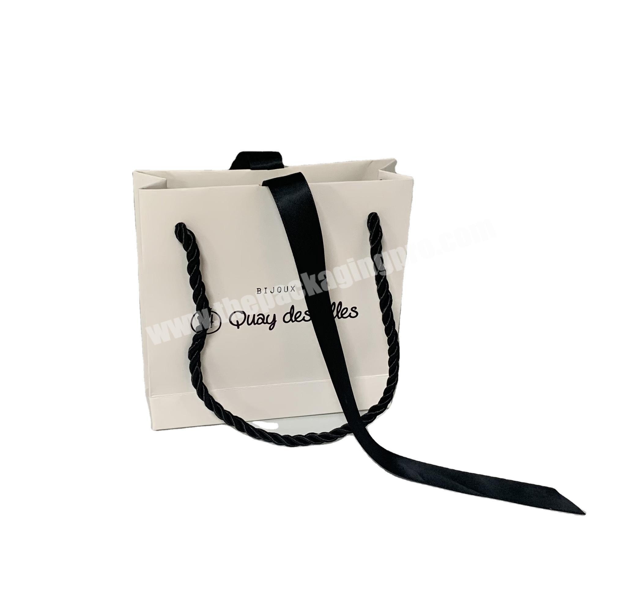 wholesale custom logo cosmetic packaging small paper bag with black handle for jewelry