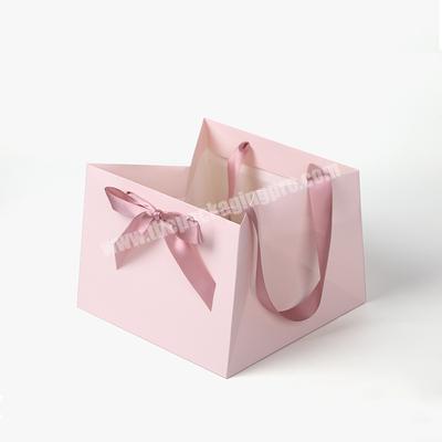 wholesale customized cardboard paper gift carry bag with ribbon handle