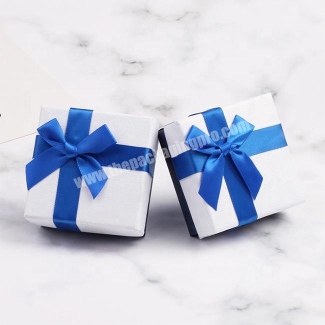 wholesale white paper mini gift box with silk ribbon bow for jewelry