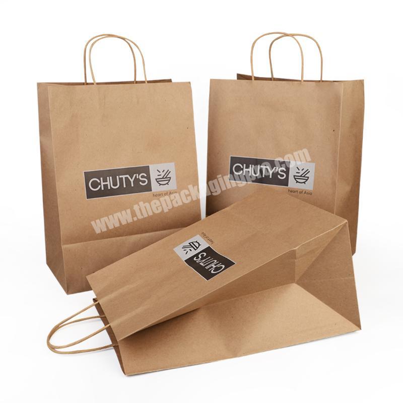wholesales recycled brown kraft food take away packaging paper bag with your own logo