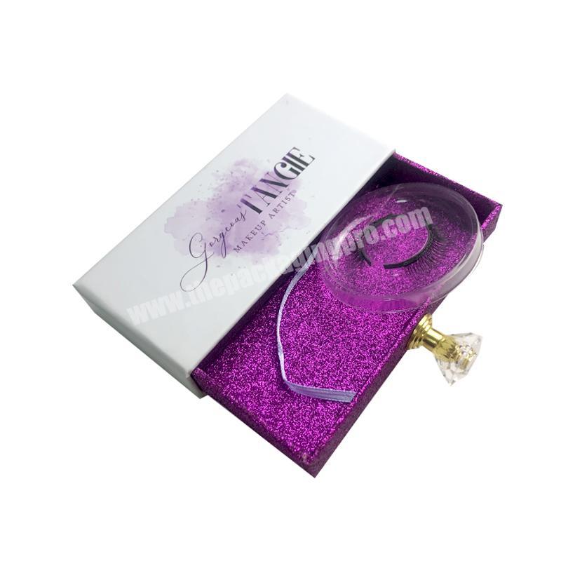 Wholesale Custom Own Logo Personalized Empty Paper Luxurious Drawer Purple False Eye Lashes Packaging Cardboard Box