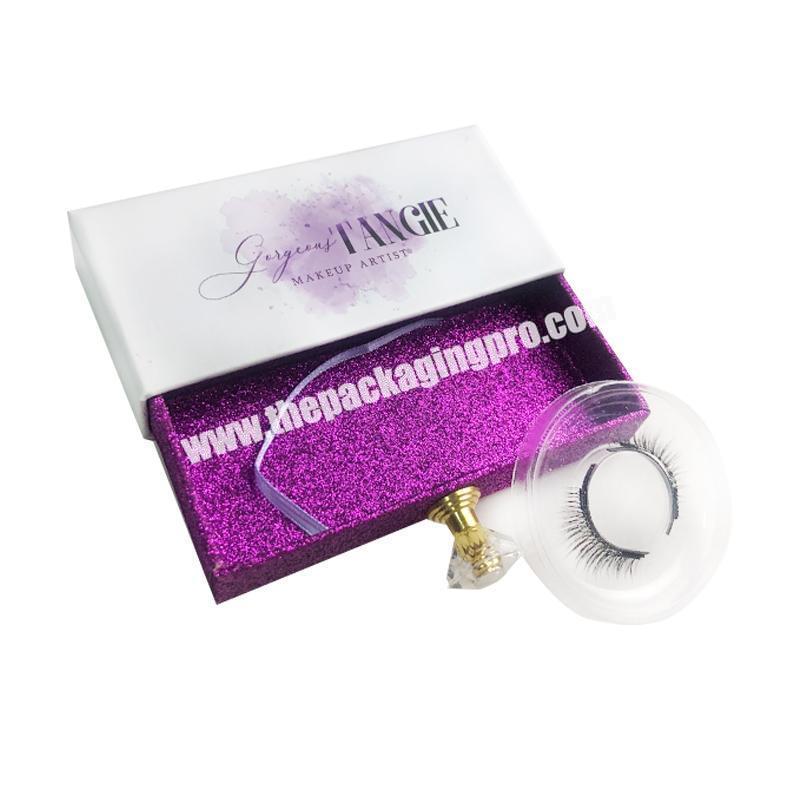 Beautiful Purple Drawer Shape Eyelashes Boxes with Big Stone Handle Portable Cosmetic Boxes