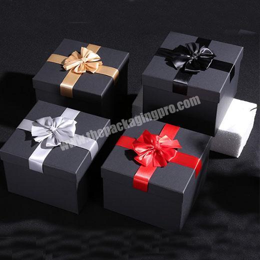 Black Paper Flat Packing gift paper box with ribbon packaging jewelry gift box