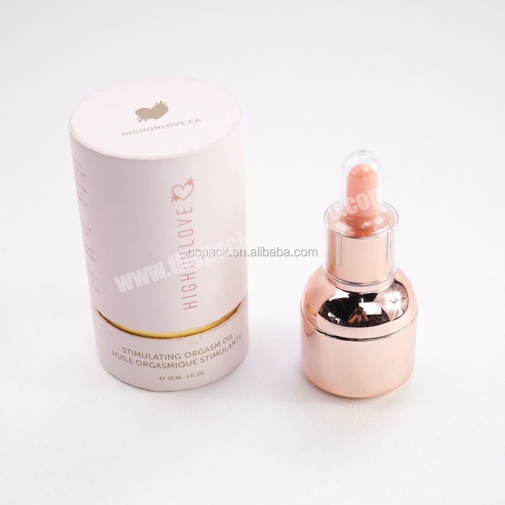 Luxury custom rose stamping logo cylinder perfume, essential oil bottle packaging cosmetic paper tube gift box