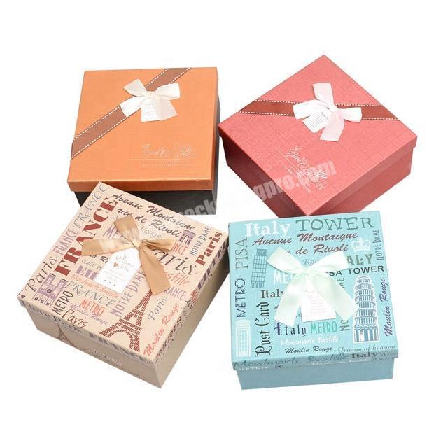 Cardboard paper Gift Box with ribbon square candy paper packaging wedding wooden folding gift packing box