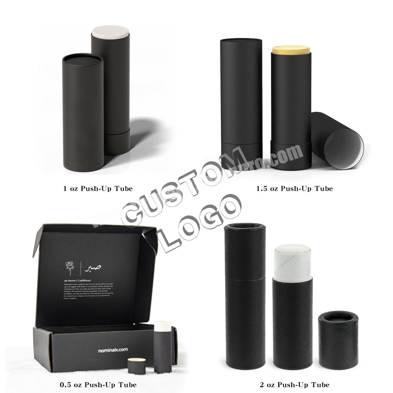 Custom 10ml eco friendly private label push up natural black cardboard round deodorant tube holder lip balm containers