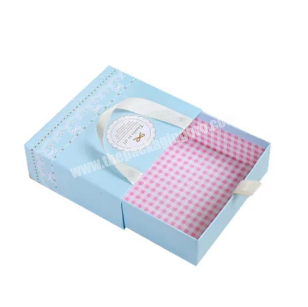 Custom Bag Style  Paper Packaging Box With Portable Ribbon Drawer Style Slide Gift Box For Clothing Toys Packing