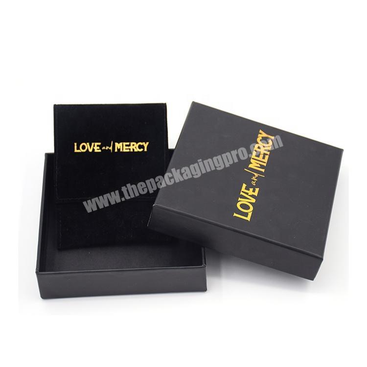 Custom Golden Logo Recycled Heaven And Earth Cover Box Luxury Ring Jewelry Gift Necklace Packaging Small Black Paper Box