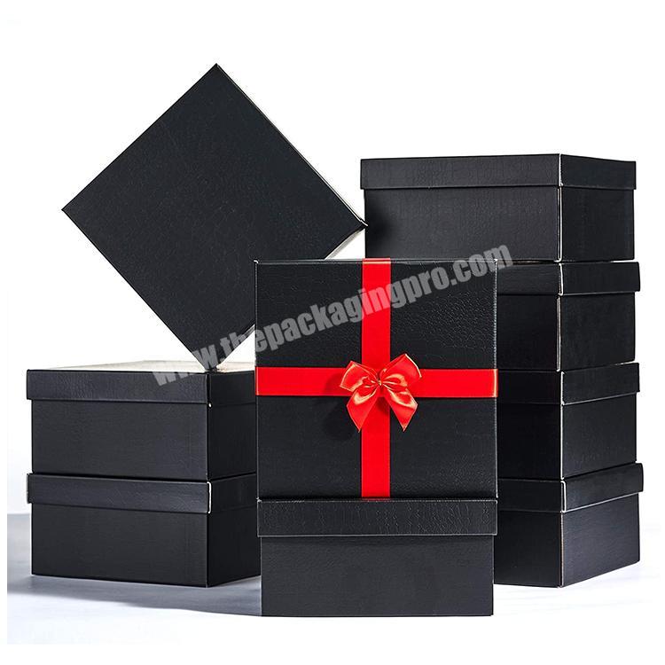 Custom Logo Square Black Paperboard Jewelry Tie Christmas Paper Gift Boxes With Ribbon