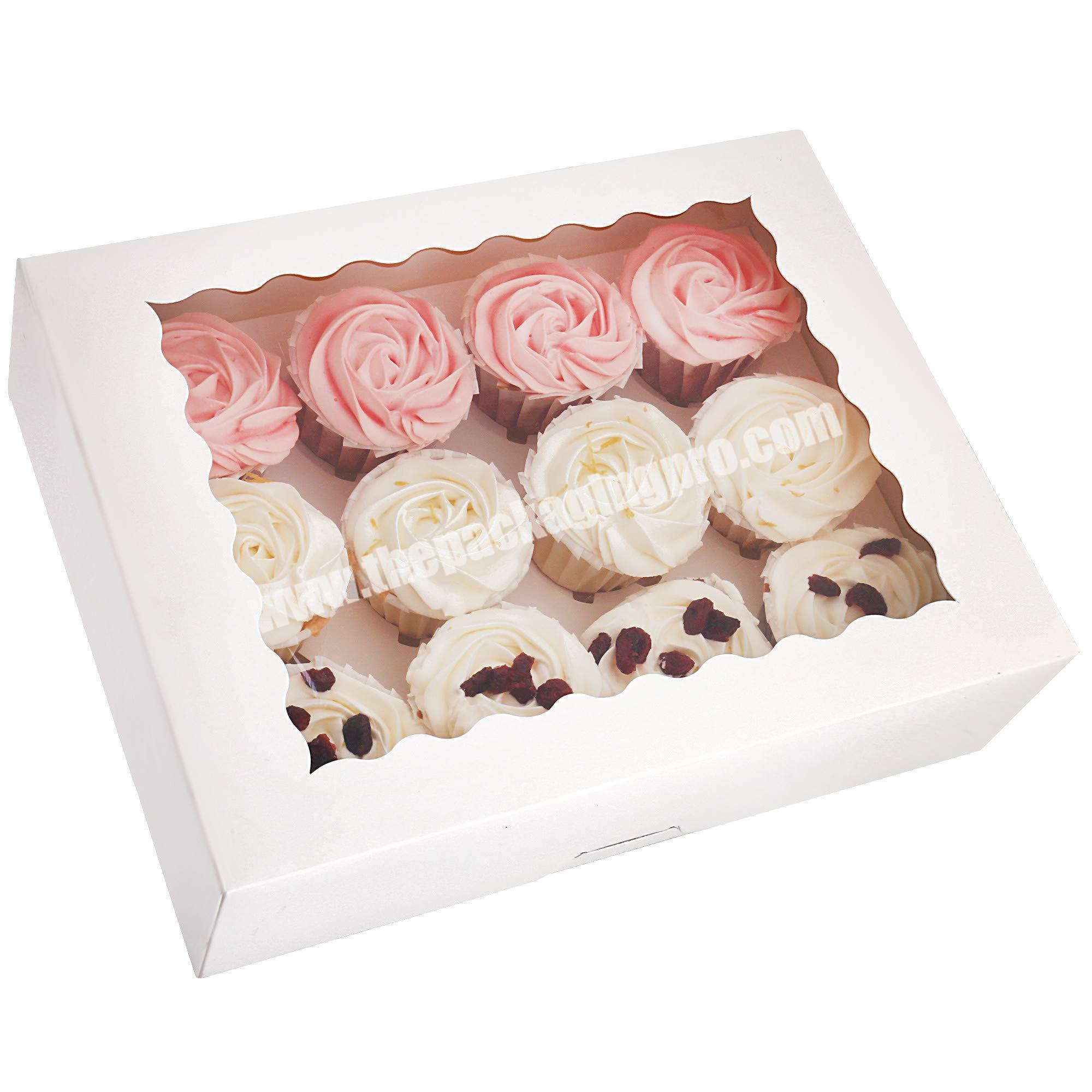 Custom Printed Food Grade 12 holes White Cardboard Muffins Cupcake Boxes With Window