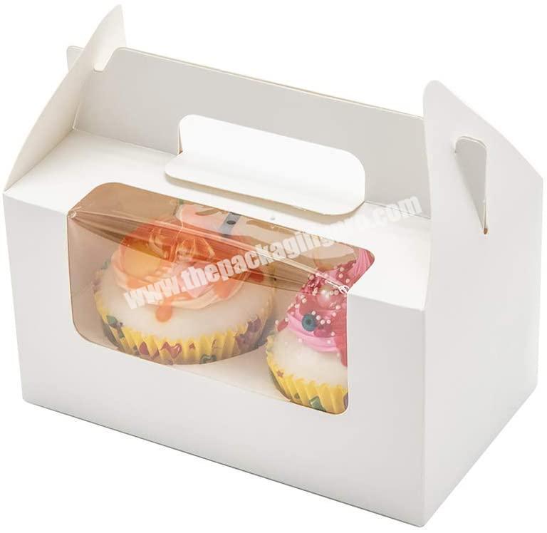 Custom Printed Food Grade White Cardboard Bakery Handle Cupcake Box With Clear Windows