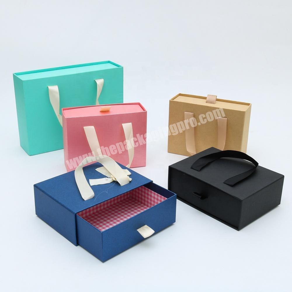 Custom Pull out Paper Cardboard Carrying Gift Box with Handle Cardboard Paper Wedding Gift Box Packaging with Ribbon