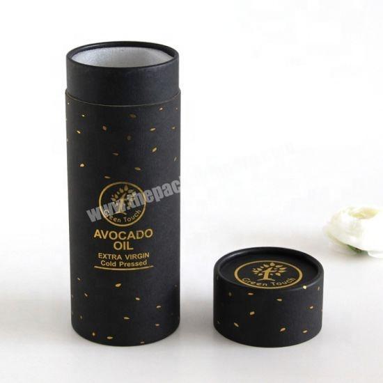 Custom glossy lamination hot stamping paper tube packaging black cylinder boxes for wine bottle
