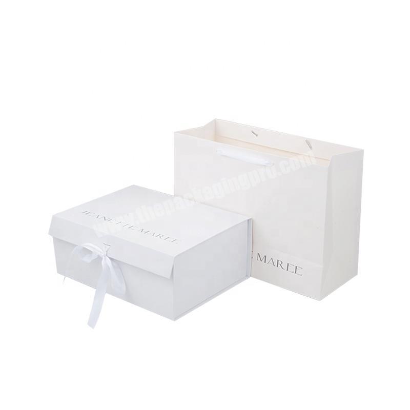 Custom logo large white luxury foldable bow tie package boxes cardboard paper clothing gift packaging box with Magnetic Lid