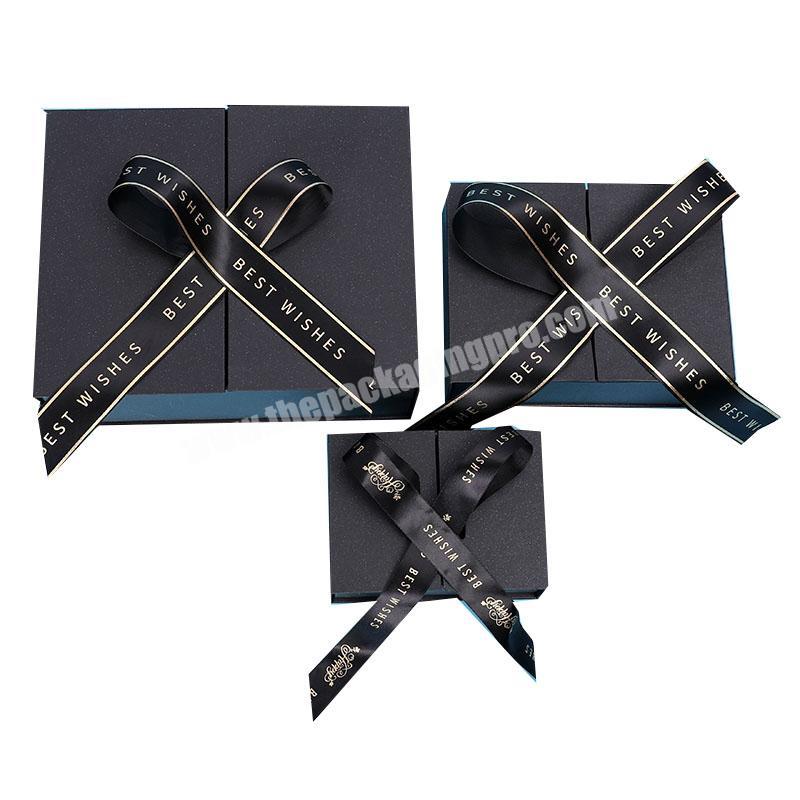 Custom matching ribbon double opening paper packaging gift box  wedding box