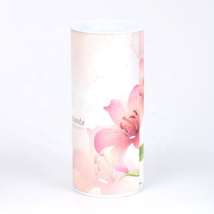 Custom print tea packaging round pink white flower design paper tubes